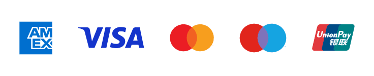 American Express, Visa, Mastercard, Maestro and UnionPay
