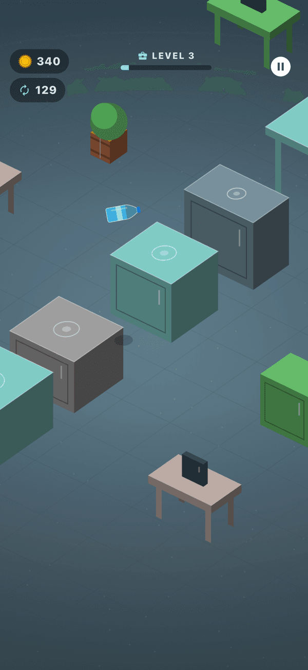 Bottle Flip Rush gameplay: a bottle mid‑flip between tables